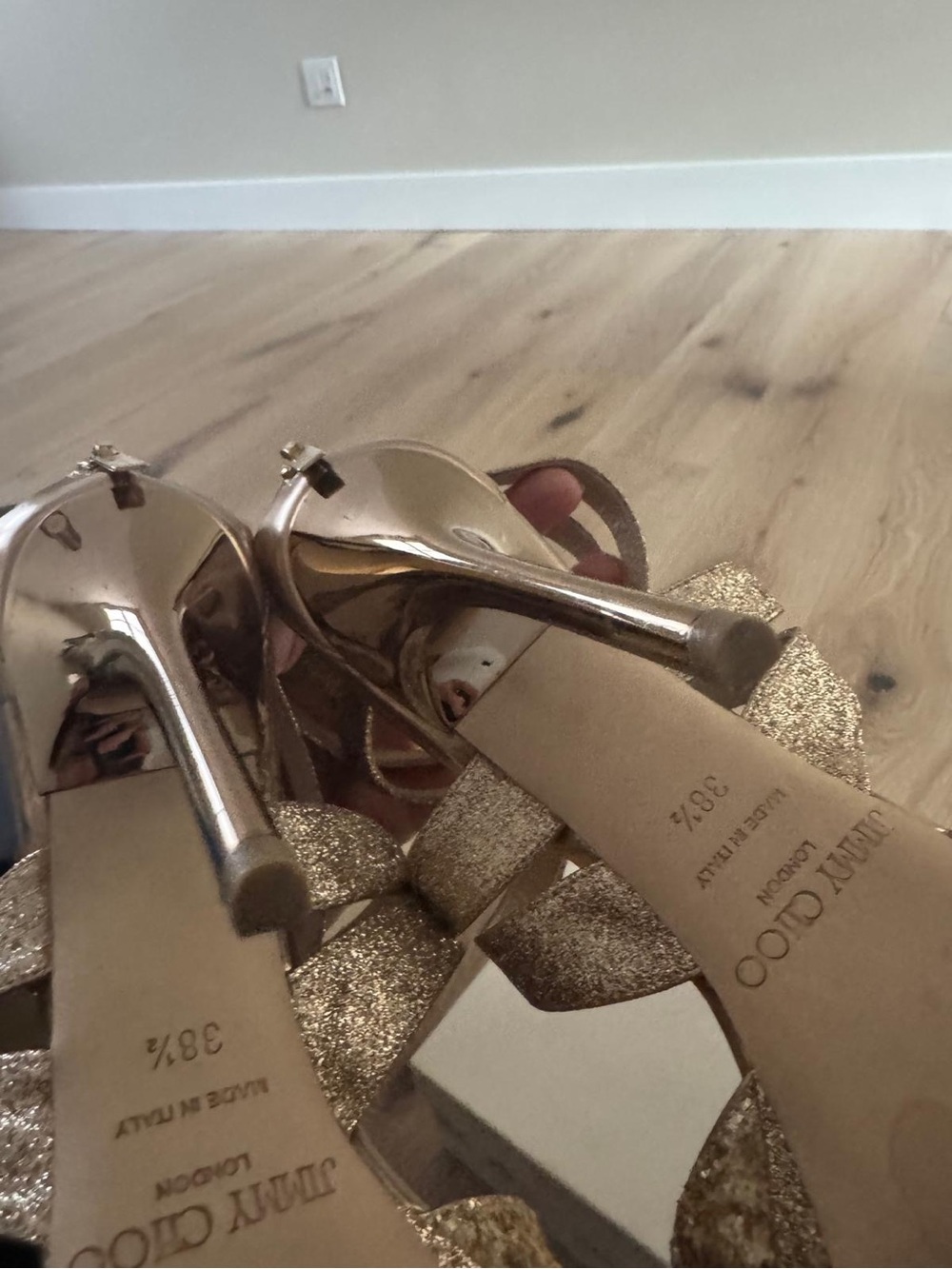 Jimmy Choo Gold Glitter Strappy Heeled Sandals